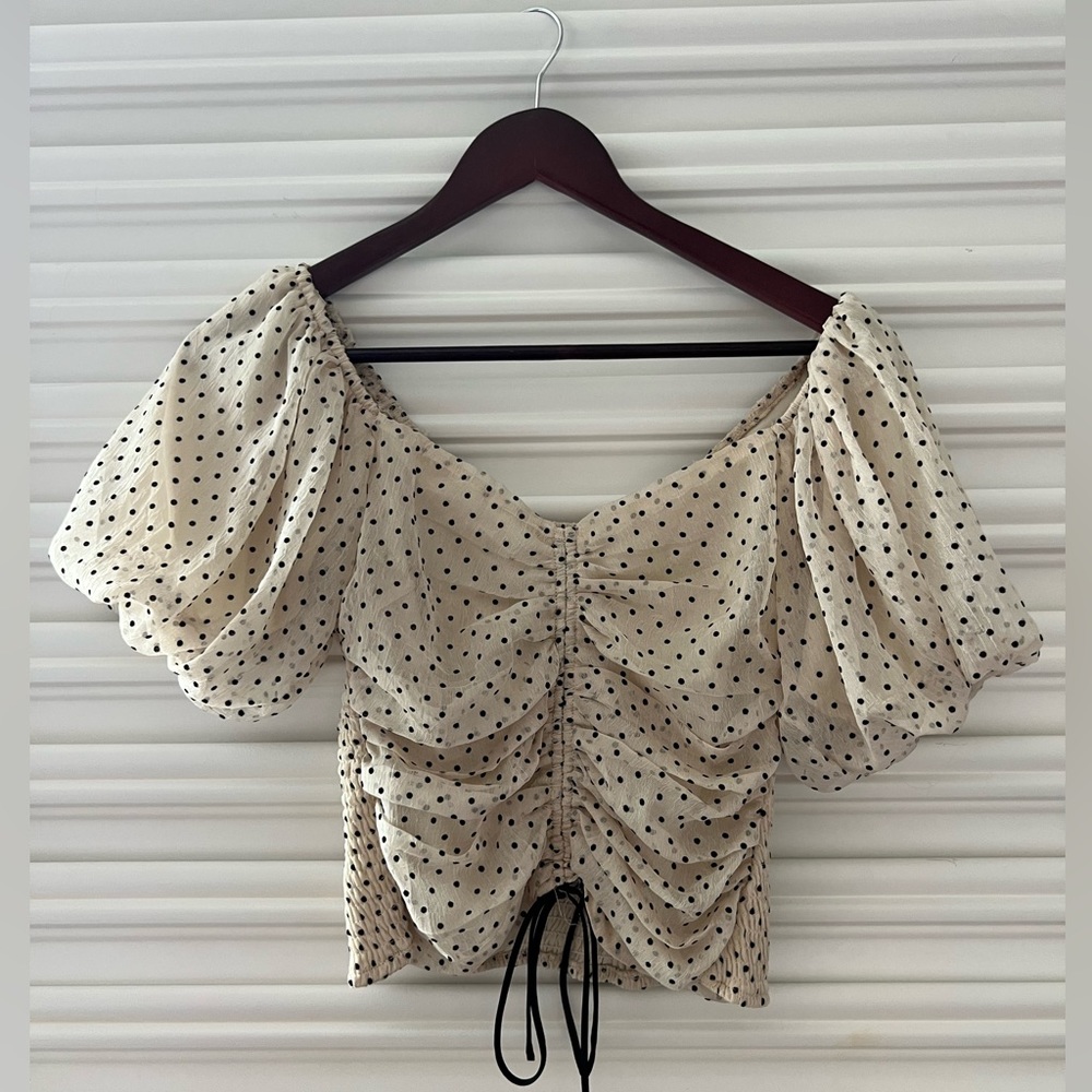 ruched polka dot blouse